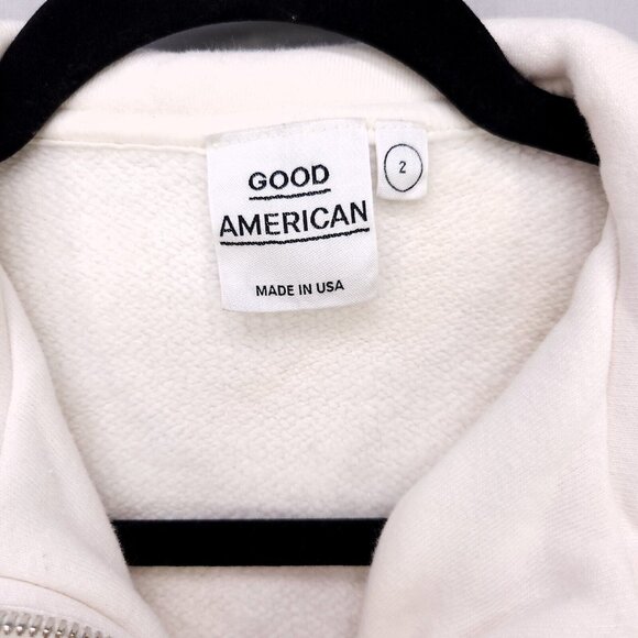 Good American Sweatshirt Cropped Short Sleeve Womens Size 2 Quarter Zip - Picture 10 of 16